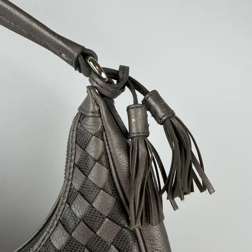 Cole Haan Hobo Bag Womens Gray Leather‎ Nora Weave Shoulder Purse Tassel B43416